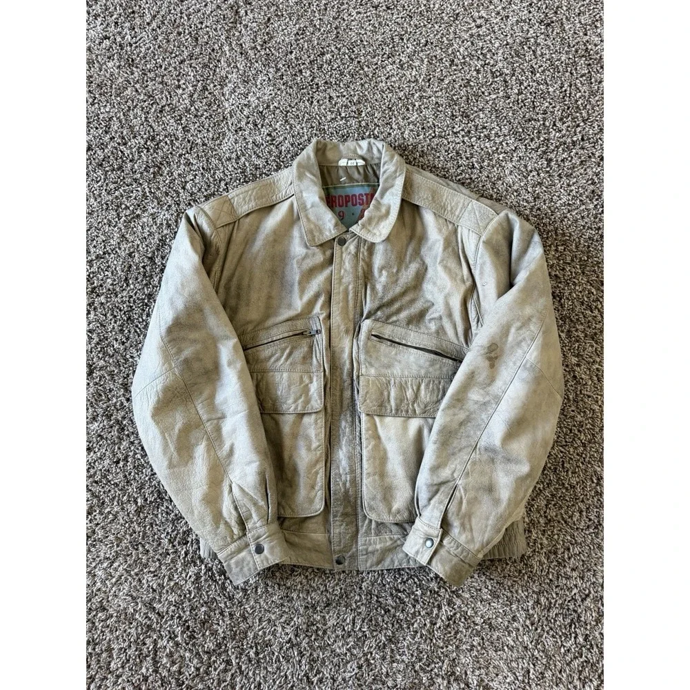 Vintage Aviator Aeropostale 1925 Men's Leather Bomber Jacket Size 44